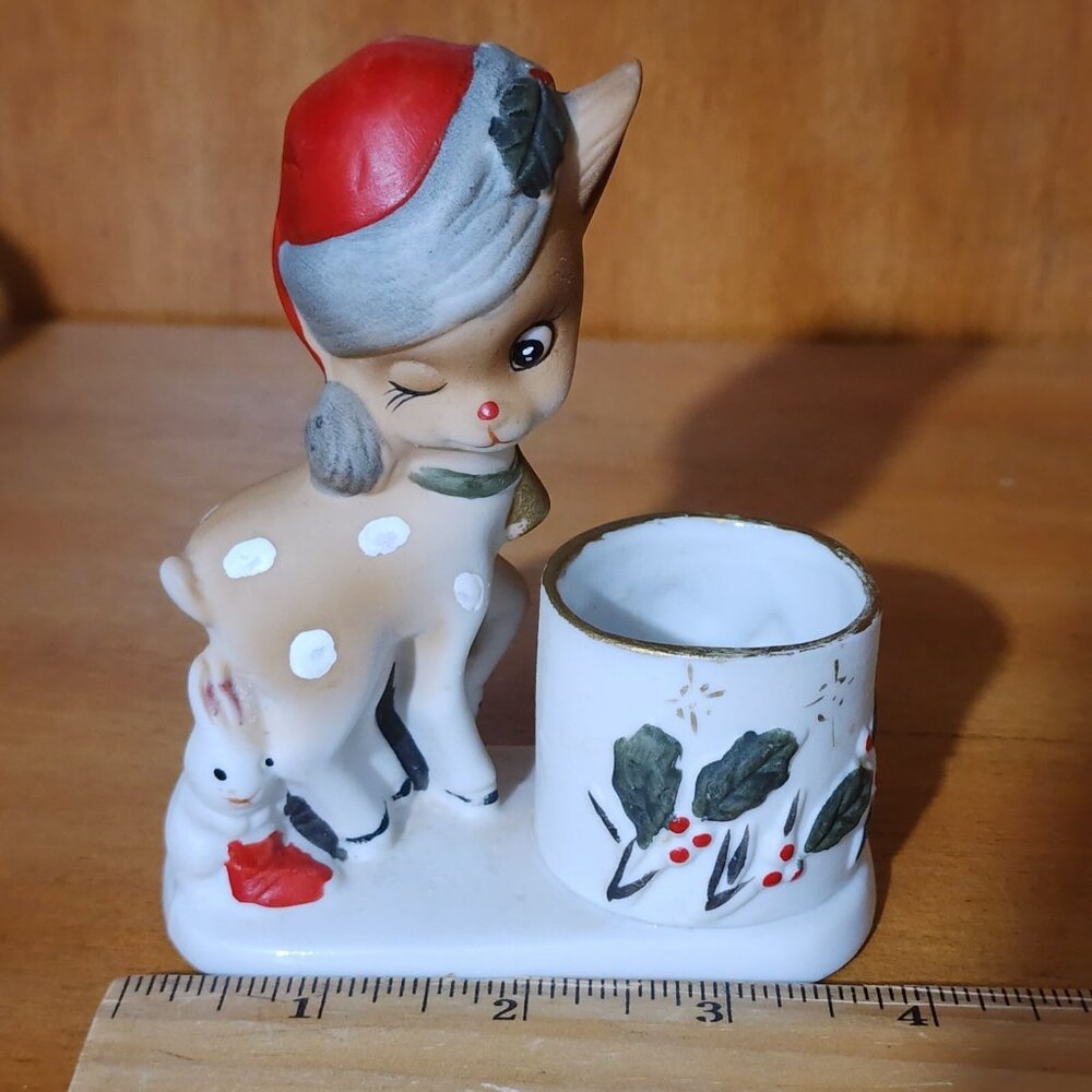 1978 Rudolph Reindeer Candle Holder 4" Porcelain vintage figurine Jasco Christma - Picture 11 of 11